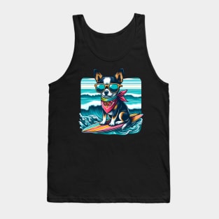 Funny Chihuahua with Sunglasses on a Surf Board Tank Top